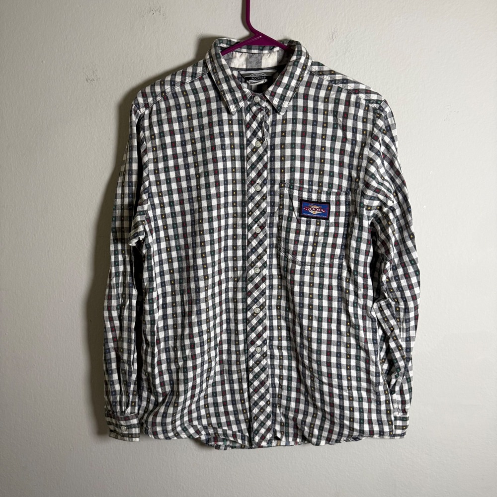 Vintage Rockies Western Button Down Shirt Black White Checkered Made in USA L